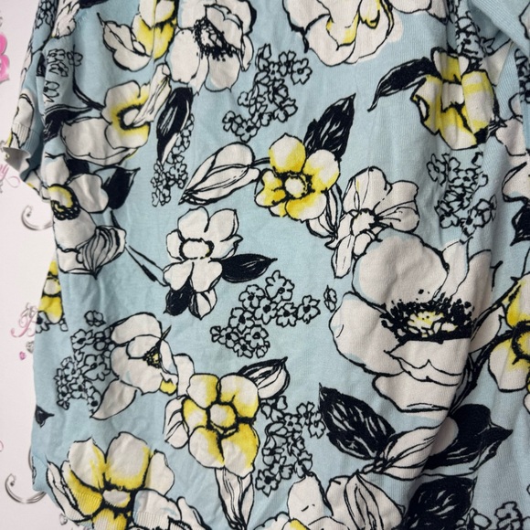 Talbots shirt floral flowers blue white yellow tshirt style sweater mock neck - Picture 4 of 7